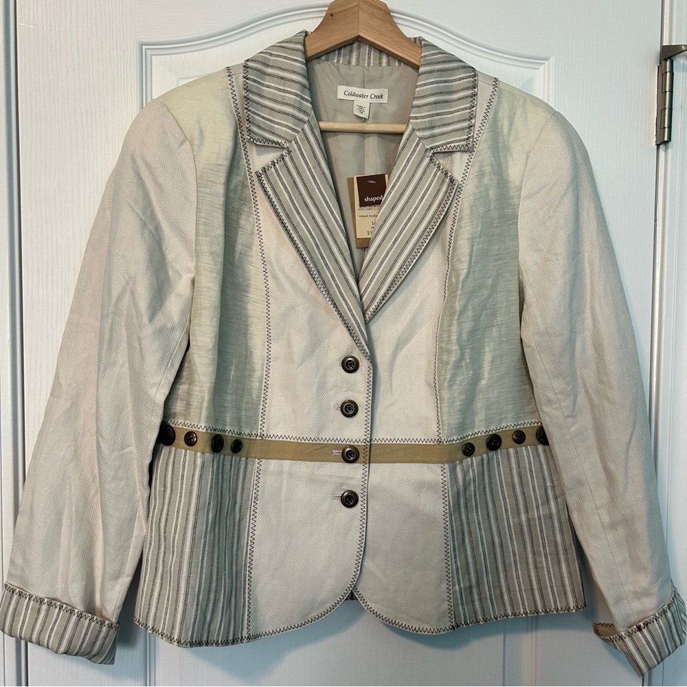 Coldwater Creek Women's Beige Mixed Media Cotton Linen Blazer Size 14 NWT - Picture 2 of 16